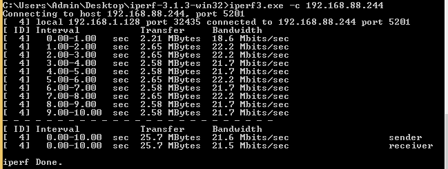 Тестирование Iperf – 21.6 Мбит/с, при 40-50% загрузке процессора Тестирование Iperf – 21.6 Мбит/с, при 40-50% загрузке процессора